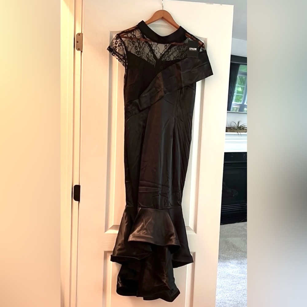 Black Satin and Lace Gown